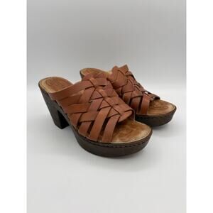 Born Brown Leather Platform Slip On Heels Size 6